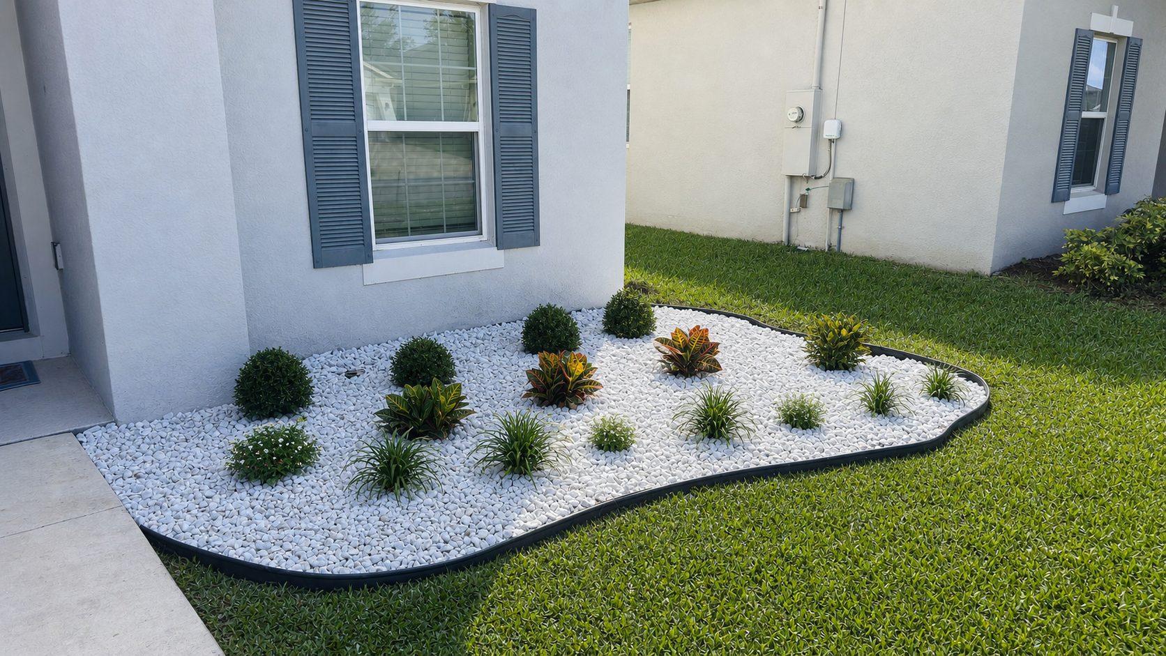 Completed landscape refresh with mature plants aligned to their original planting positions